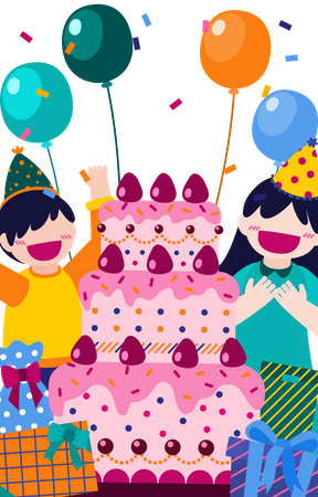Niños en fiesta de cumpleaños  Ilustración