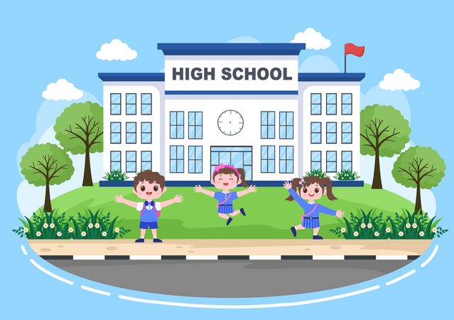 Niños en la escuela secundaria  Ilustración
