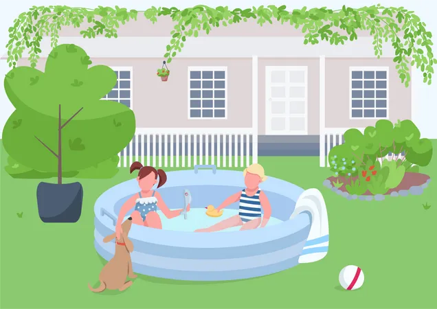 Niños en la piscina  Ilustración