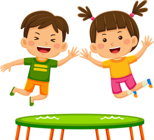 Niños felices jugando trampolín  Ilustración