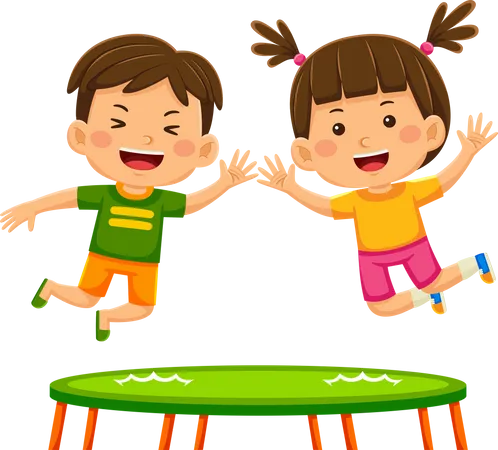 Niños felices jugando trampolín  Ilustración