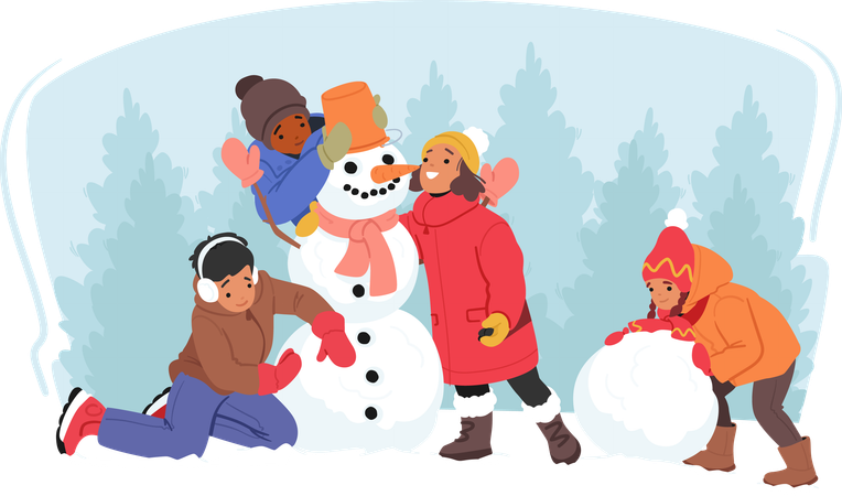 Recreación del tiempo libre de invierno para niños  Ilustración