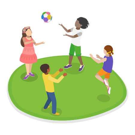 Niños jugando a la pelota en el parque  Ilustración
