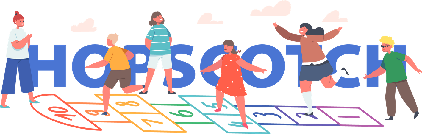 Niños jugando a la rayuela juntos  Ilustración