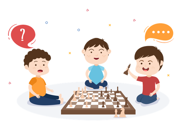 Niños jugando ajedrez  Ilustración