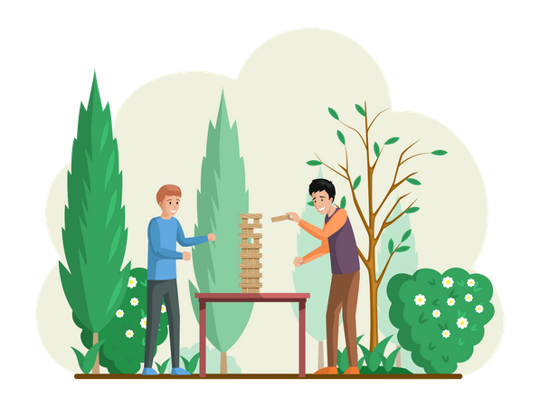Niños jugando al juego Jenga  Ilustración