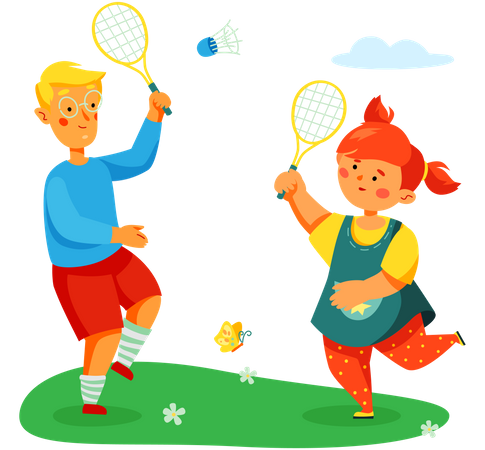 Niños jugando bádminton  Ilustración