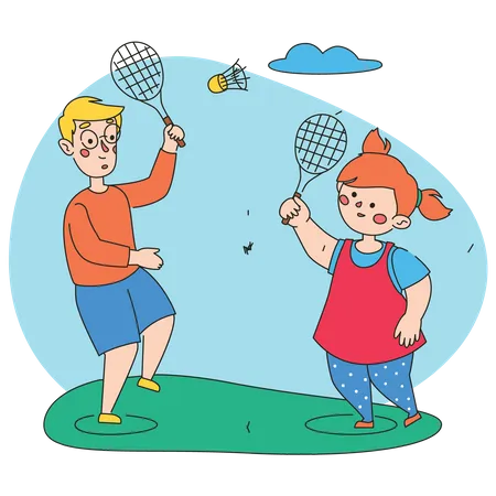 Niños jugando bádminton  Ilustración