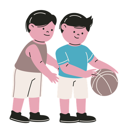 Niños jugando baloncesto  Ilustración