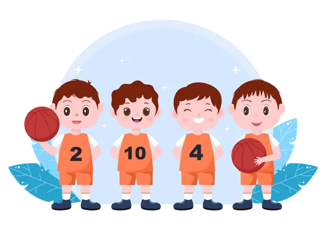 Niños jugando baloncesto  Ilustración