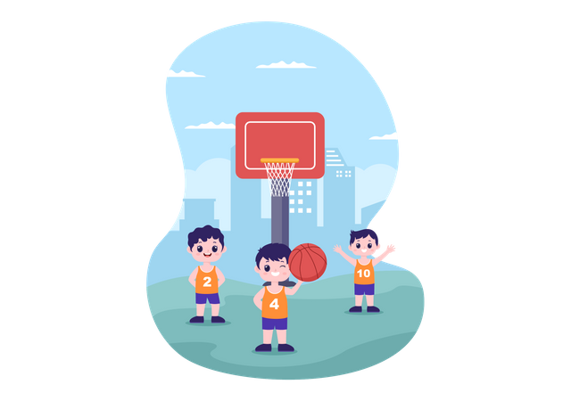 Niños jugando baloncesto  Ilustración