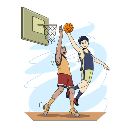 Niños jugando baloncesto  Ilustración