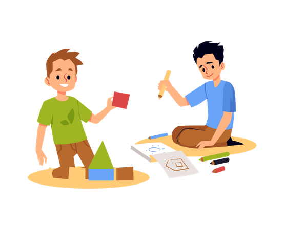 Niños jugando en casa  Ilustración