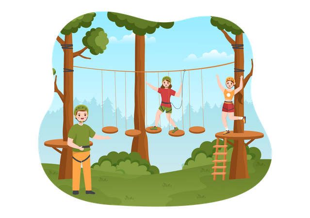 Niños jugando en el parque de aventuras  Ilustración