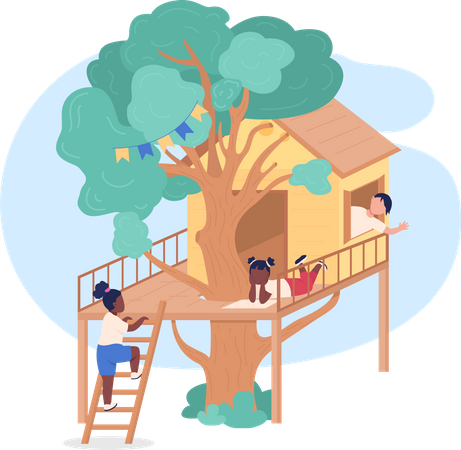 Niños jugando en la casa del árbol  Illustration