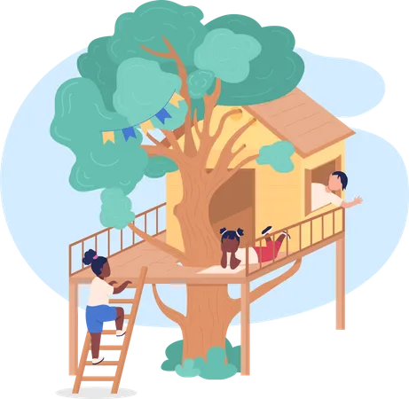 Niños jugando en la casa del árbol  Illustration