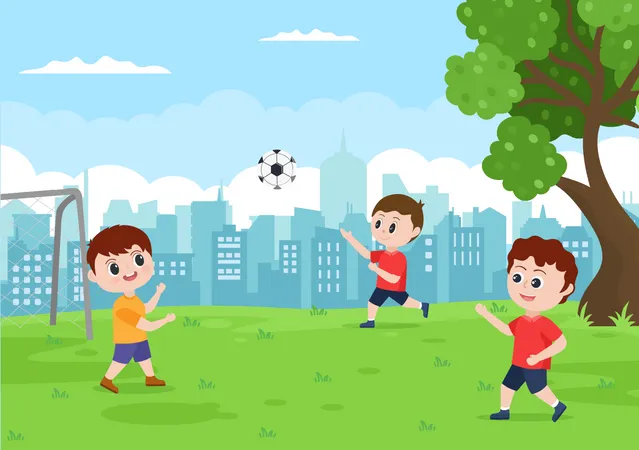Niños jugando futbol  Ilustración