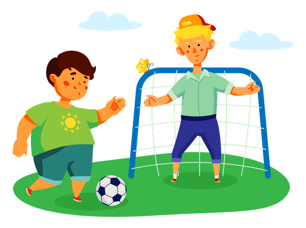 Niños jugando futbol  Ilustración