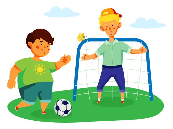 Niños jugando futbol  Ilustración