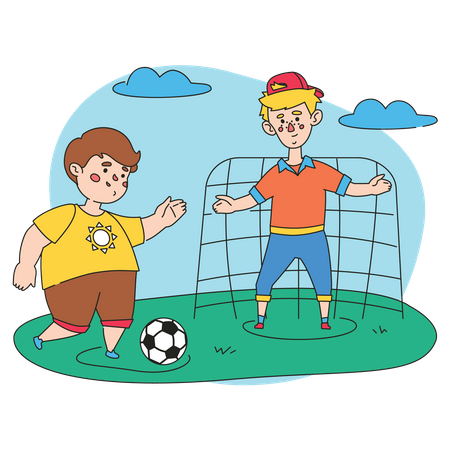 Niños pequeños jugando al fútbol  Ilustración