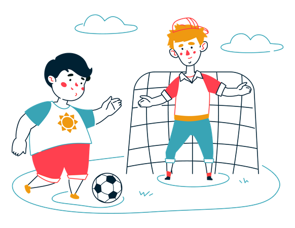 Niños pequeños jugando al fútbol  Ilustración