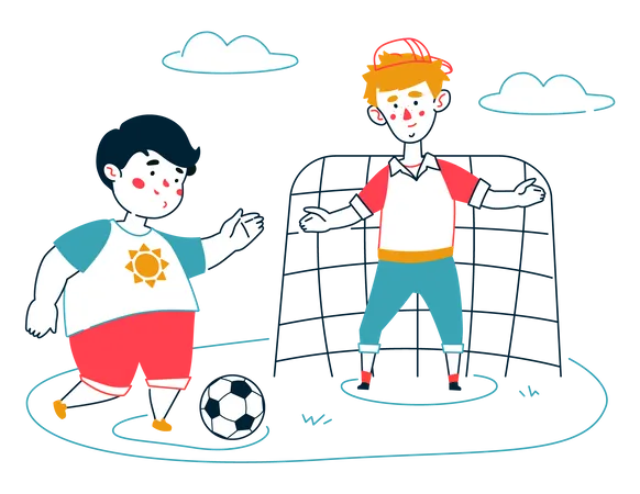 Niños pequeños jugando al fútbol  Ilustración