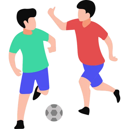 Niños jugando al fútbol en el parque.  Ilustración