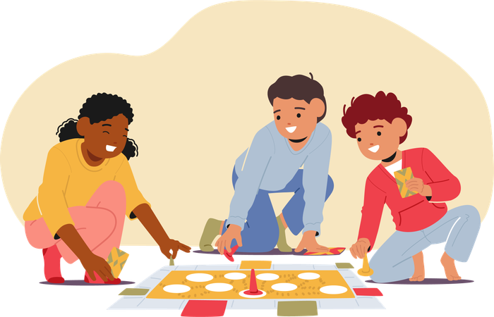 Niños jugando juegos de mesa  Ilustración