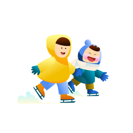 Niños jugando juegos de nieve  Ilustración