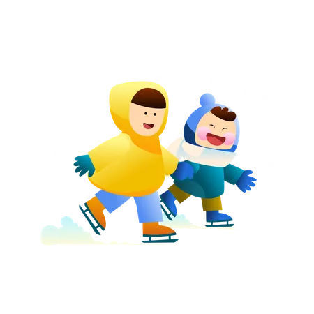 Niños jugando juegos de nieve  Ilustración