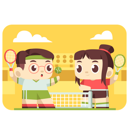 Niños jugando tenis  Ilustración