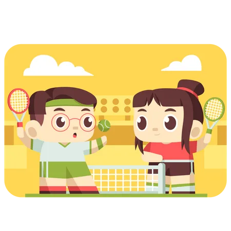 Niños jugando tenis  Ilustración