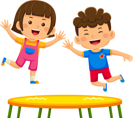 Niños jugando trampolín  Ilustración