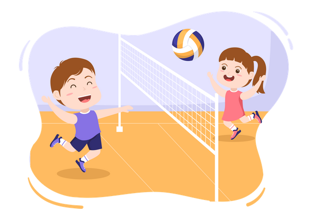 Niños jugando voleibol  Ilustración