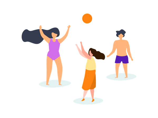 Niños jugando voleibol en la playa  Ilustración