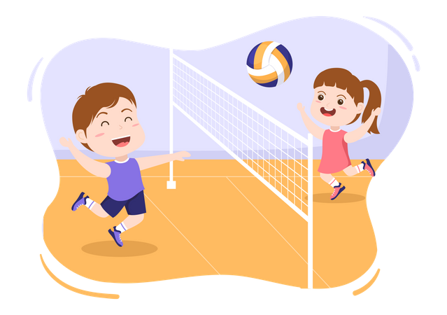 Niños jugando voleibol  Ilustración
