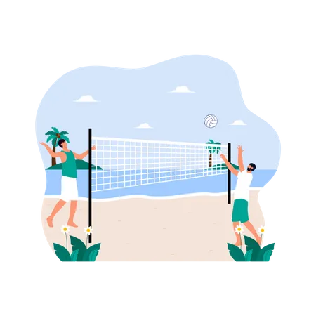 Niños jugando voleibol de playa  Ilustración