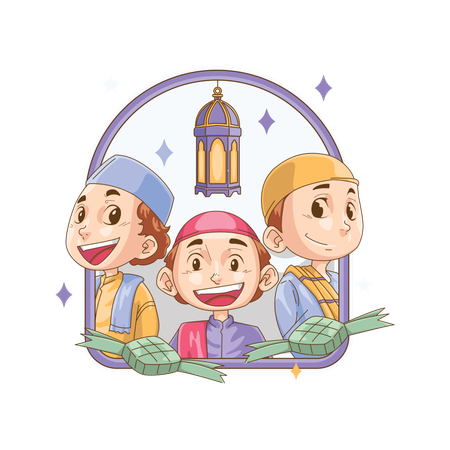 Niños musulmanes felices durante Eid Mubarak  Ilustración