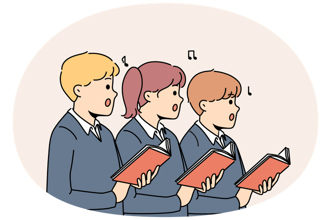 Los niños pequeños cantan en el coro de la escuela.  Ilustración