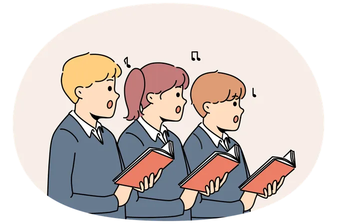 Los niños pequeños cantan en el coro de la escuela.  Ilustración