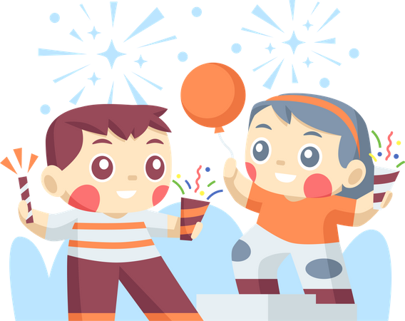 Niños pequeños celebrando la fiesta de año nuevo  Ilustración