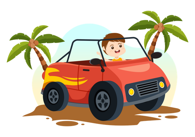 Niños pequeños conduciendo vehículos todoterreno  Ilustración
