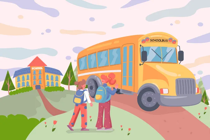 Niños de regreso a la escuela  Ilustración