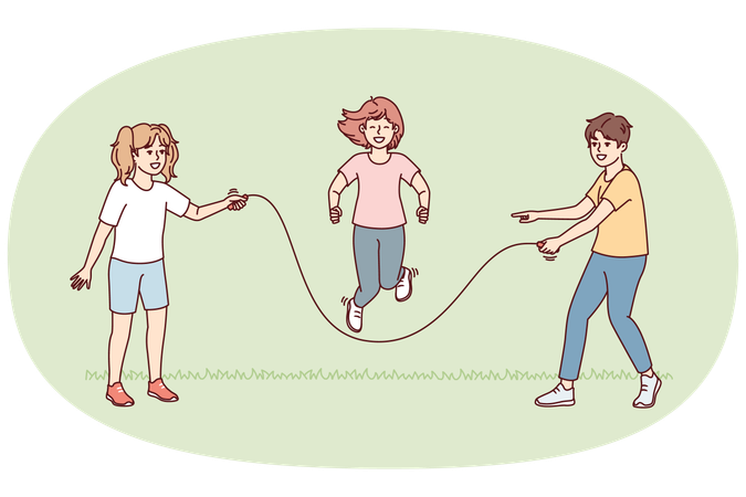 Niños saltando a la cuerda relajándose durante las vacaciones de verano  Ilustración