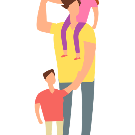 Niños yendo al cine con su padre  Ilustración