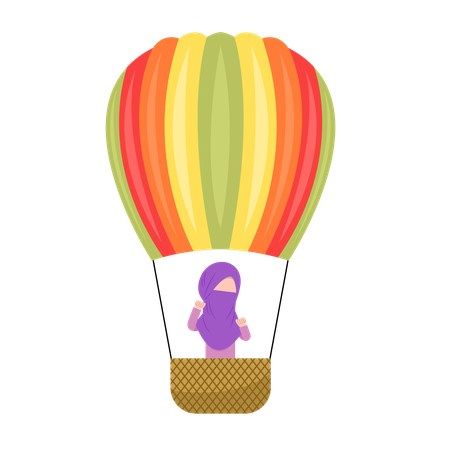 Niqab Girl Riding Hot Air Balloon  Illustration