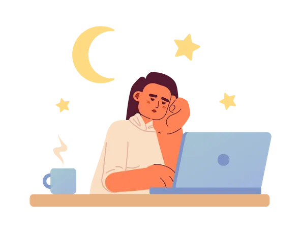 No Fixed Work Hours In Freelance Work 2 D Vector Isolated Spot Illustration Overworked Female Freelancer Flat Character On Cartoon Background Colorful Editable Scene For Mobile Website Magazine イラスト