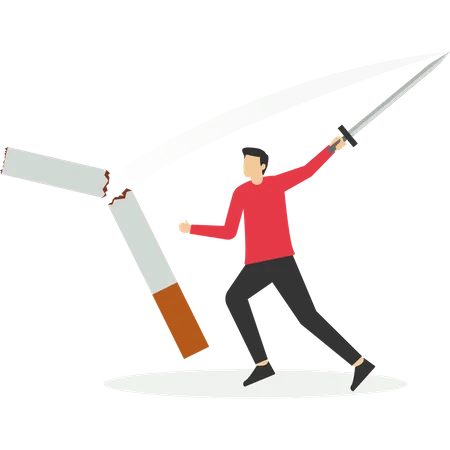 No Smoking And Cut Cigarette Out With Scissors Vector Illustration In Flat Style 일러스트레이션