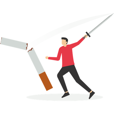 No smoking cut cigarette out with scissor  Illustration