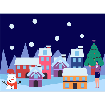 Noche alegre del festival en temporada de invierno  Ilustración